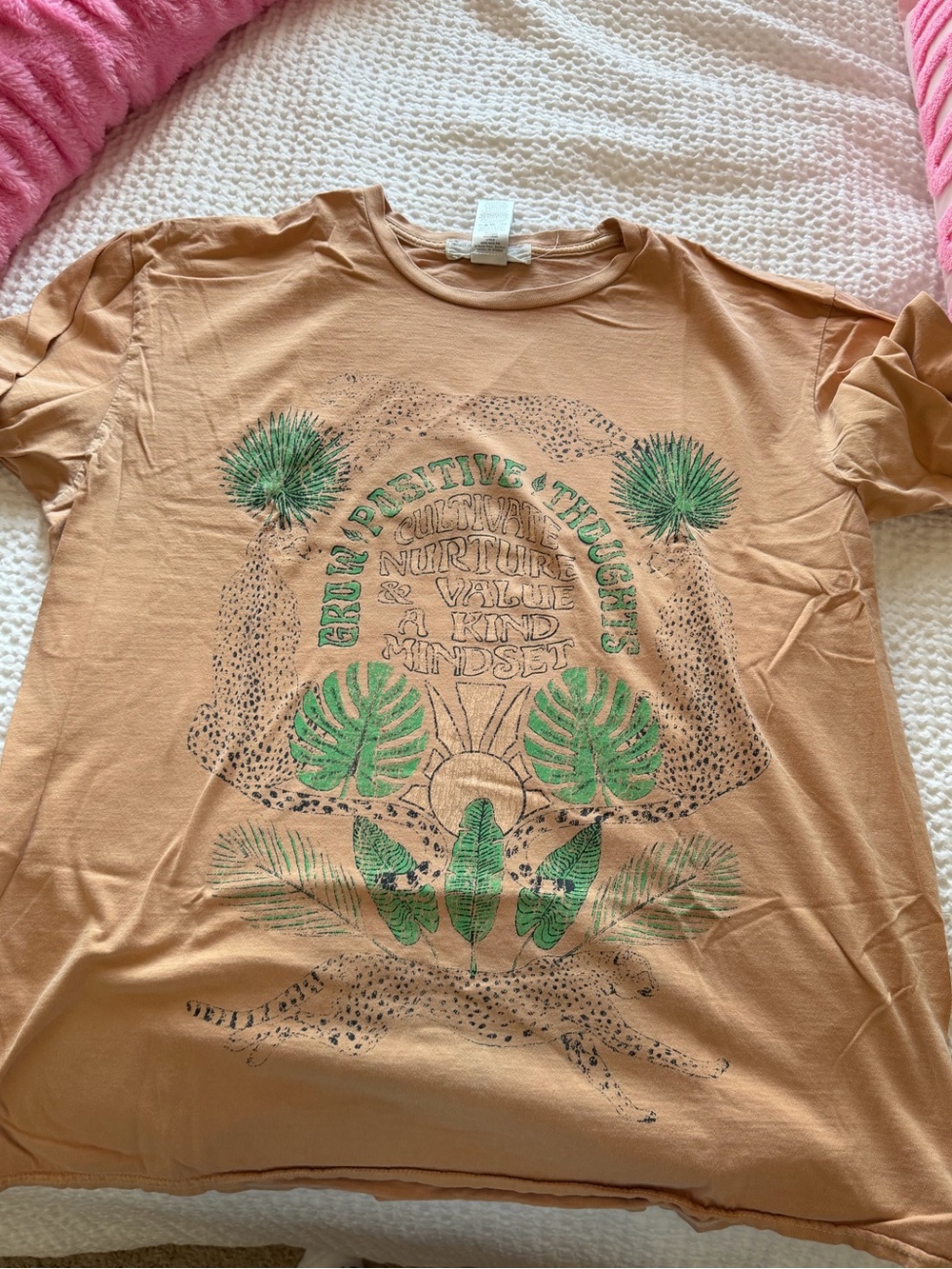 Urban Outfitters Tan Tee with Green Botanical Graphic